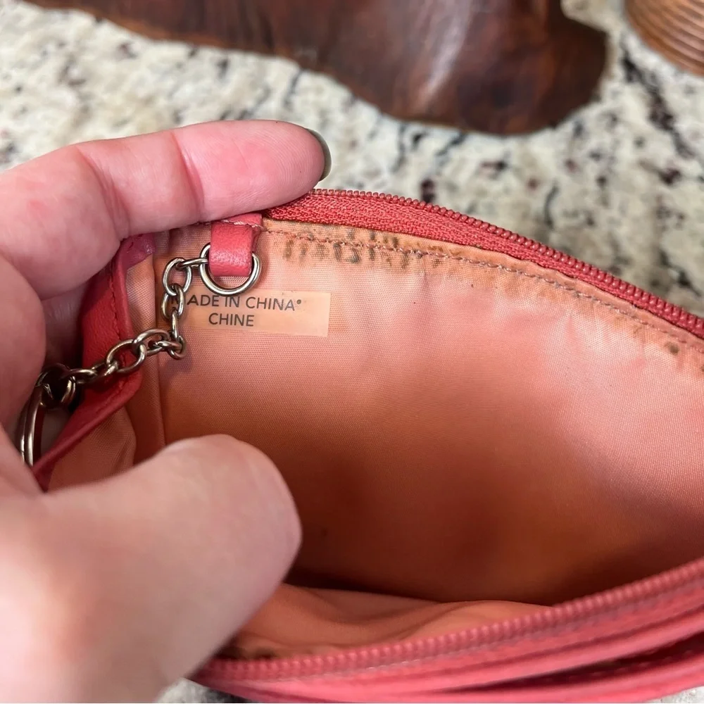 COACH Coral Pink Leather Zip Card Pouch with Key Ring